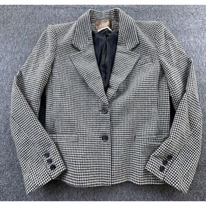Saville Wool Blazer‎ Women 6 Black Tan Houndstooth Pockets Jacket Business